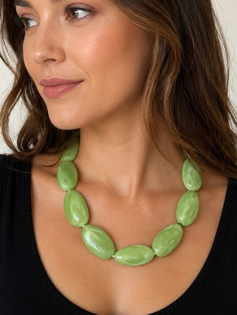 3/$30 Light Green Marbled Acrylic Chunky Beaded Necklace